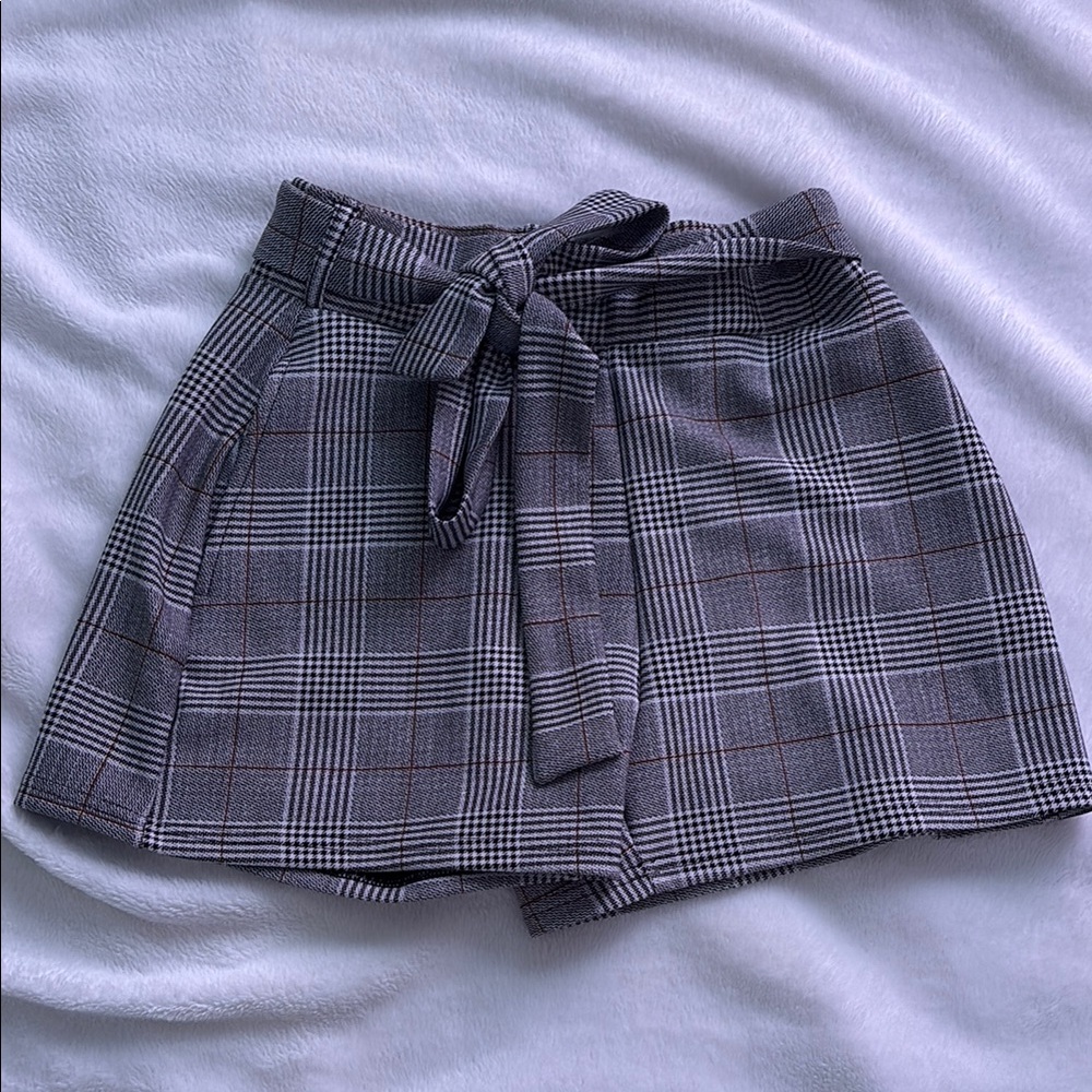 Plaid High-Waisted Shorts with Belt